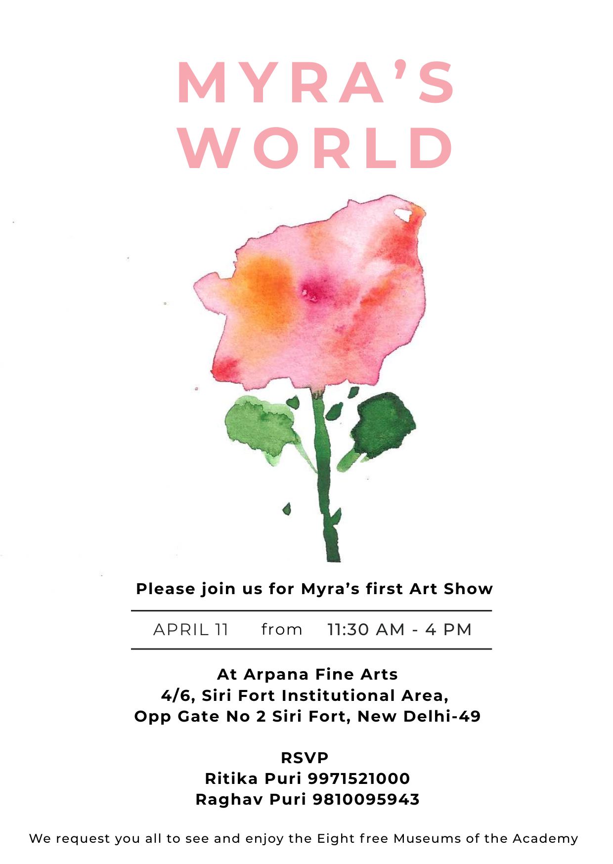 Myra Puri Art Show 11 April 2026